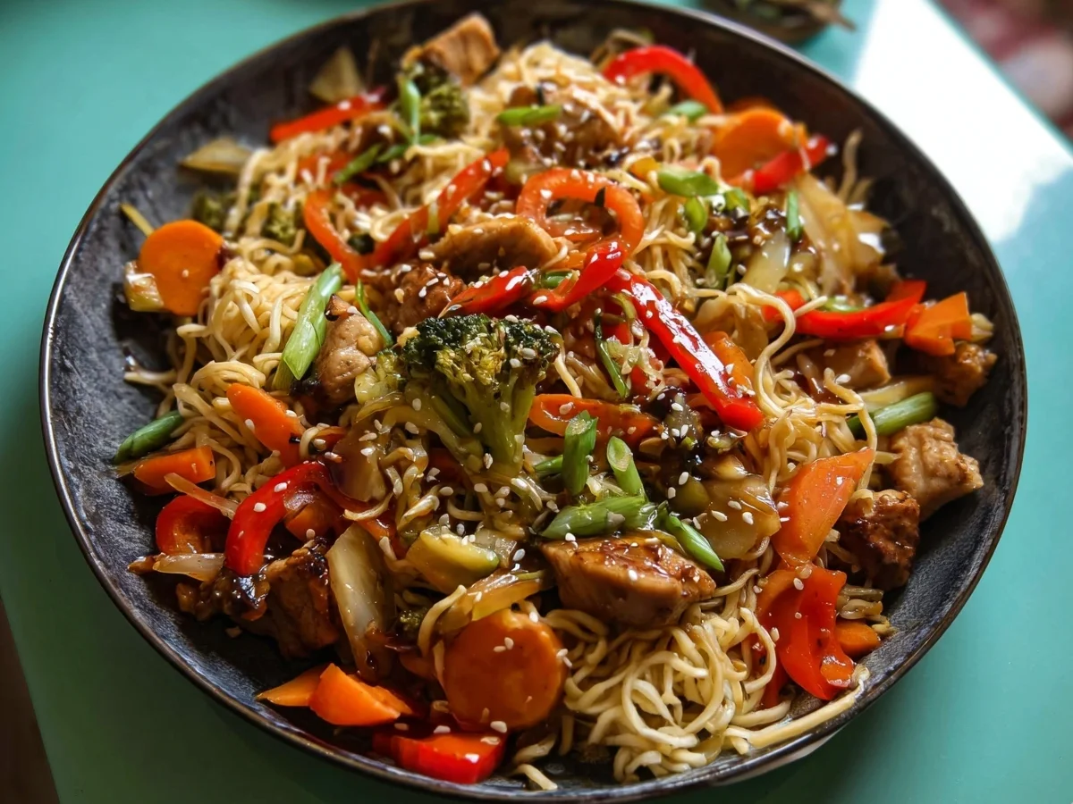 Asiatische Hähnchen-Gemüse-Pfanne mit Mie-Nudeln aus der Heißluftfritteuse - Bild 2