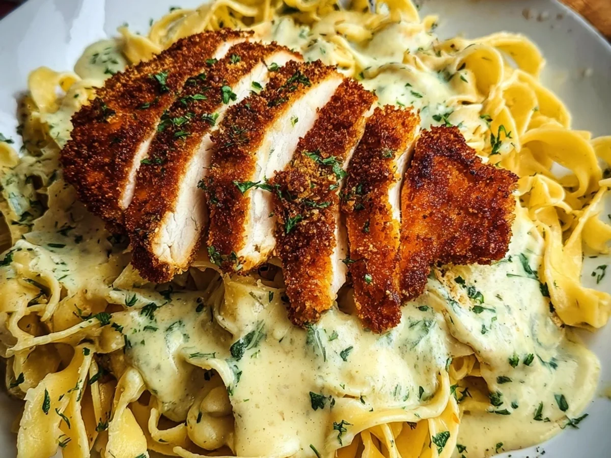 Cremige Alfredo Pasta mit Hähnchenschnitzel - Bild 1