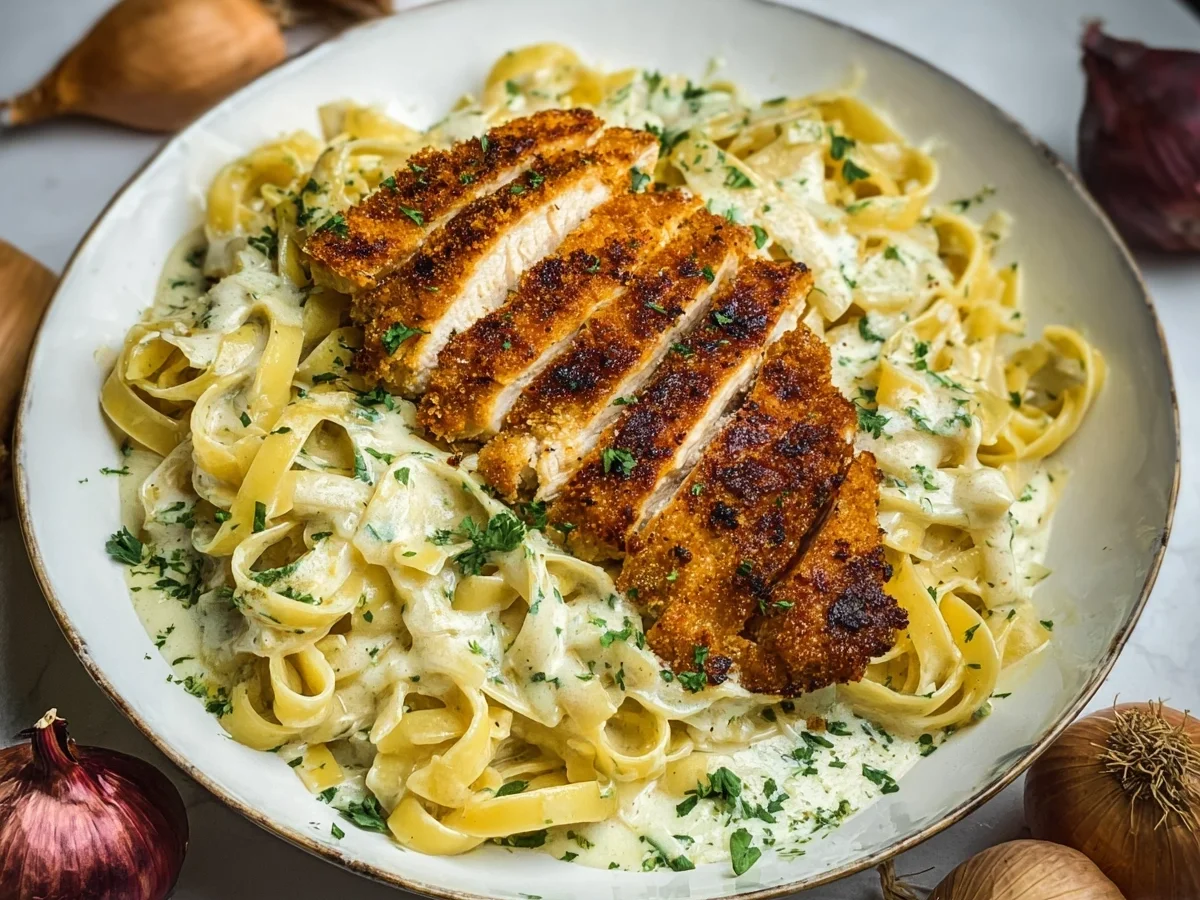 Cremige Alfredo Pasta mit knusprigem Hähnchenschnitzel - Bild 2