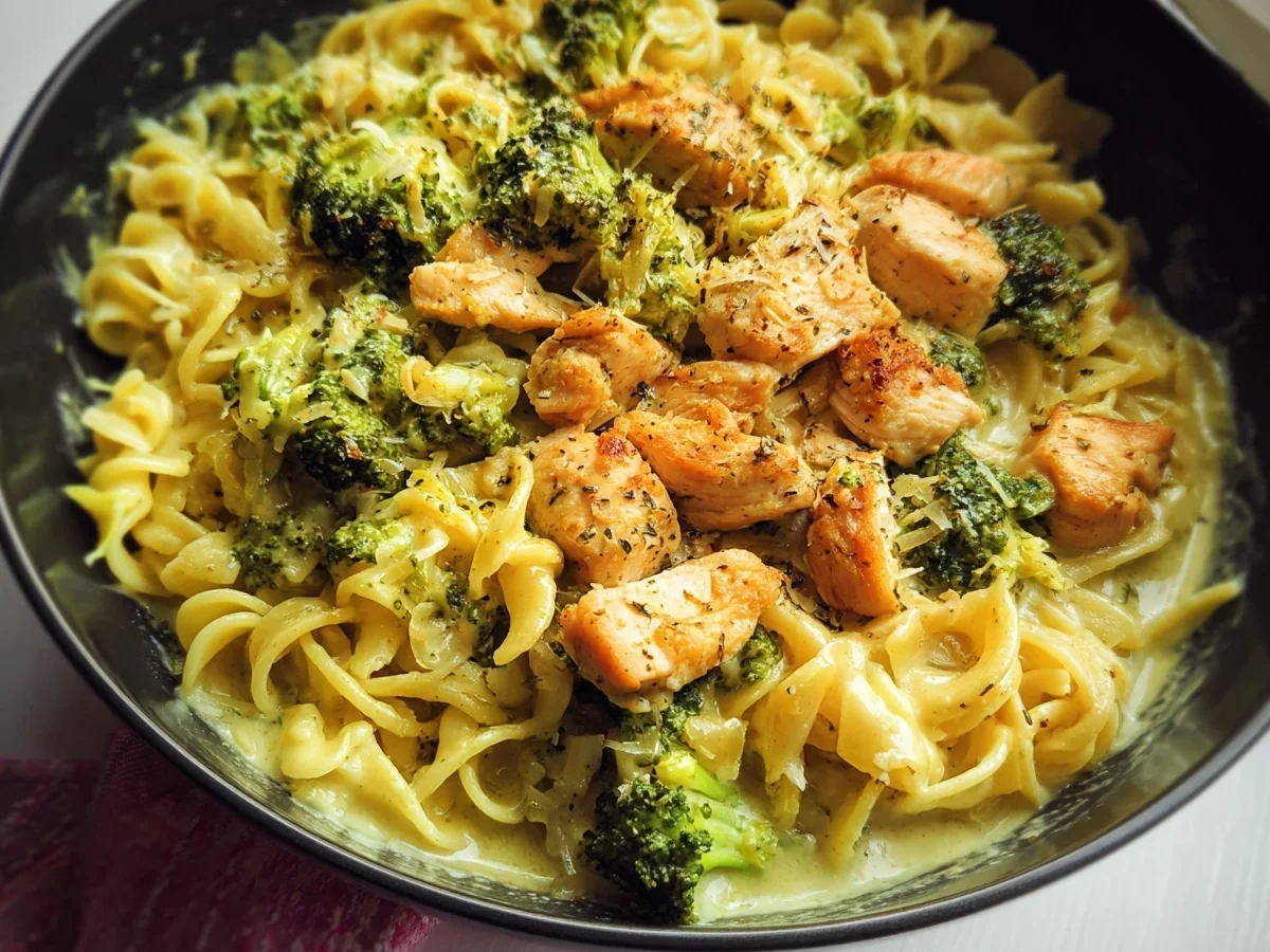 Cremige Brokkoli Cheddar Pasta mit Knoblauch Hähnchen - Bild 1