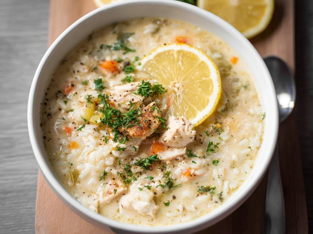 Cremige Hühnersuppe mit Reis & Zitrone - Bild 1