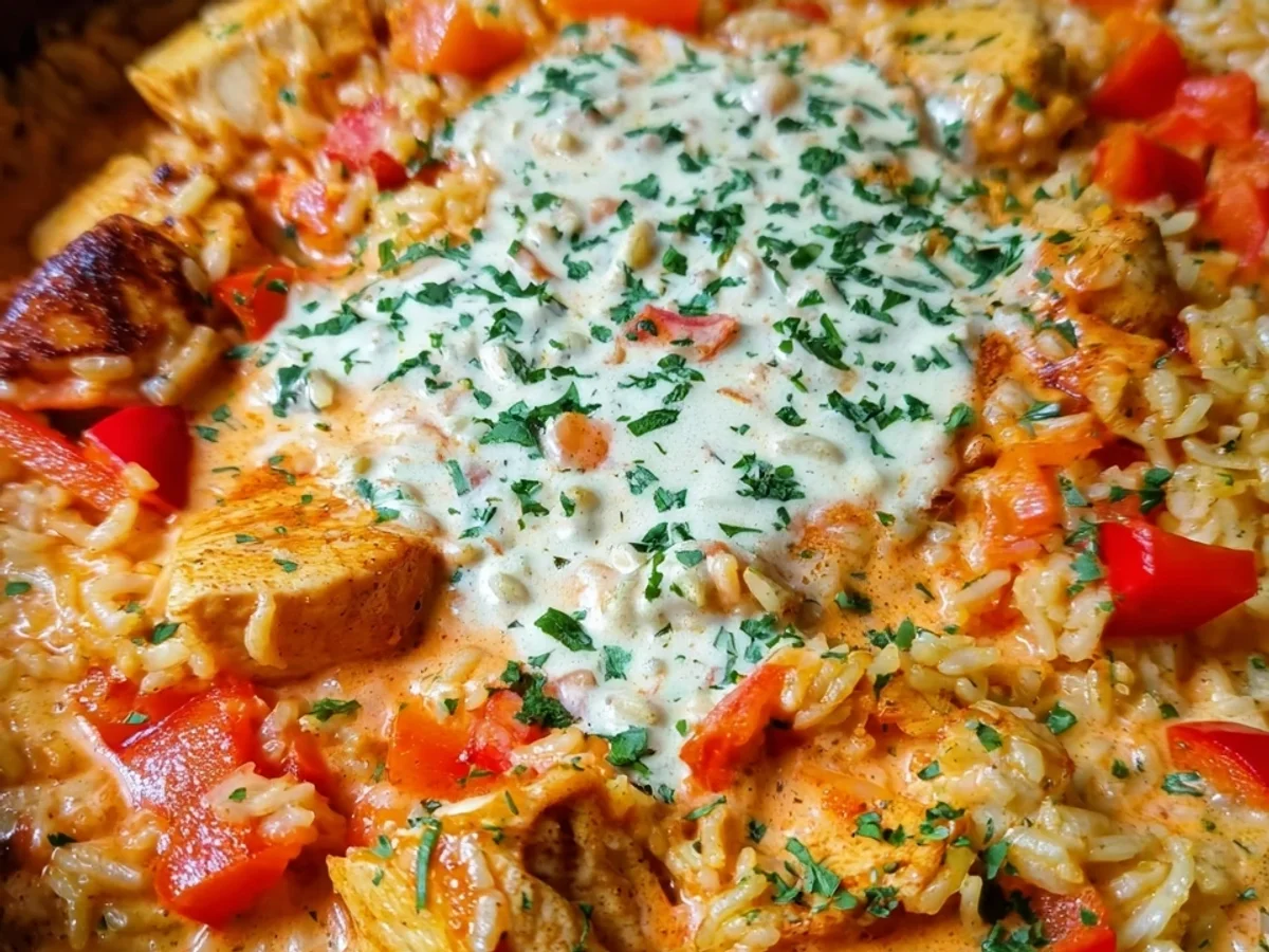 Cremige Paprika-Hähnchen-Pfanne mit Reis - Bild 1