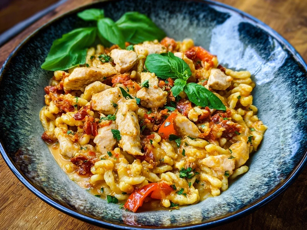 Cremige Spätzlepfanne mit Hähnchen & Ajvar - Bild 1