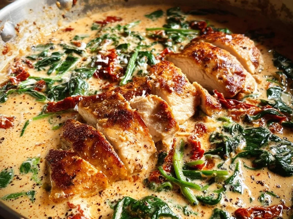 Cremige Toskanische Hähnchenpfanne mit Spinat schnell gemacht - Bild 1