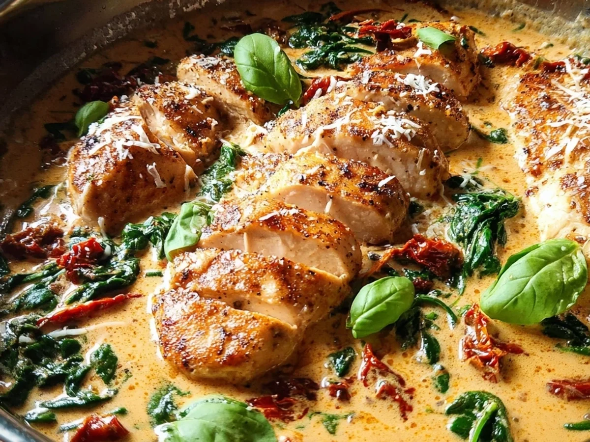 Cremige Toskanische Hähnchenpfanne mit Spinat schnell gemacht - Bild 2