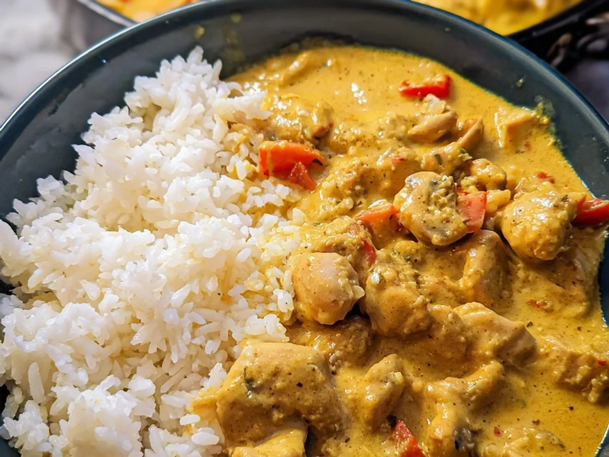 Cremiges Curry Geschnetzeltes mit Hähnchen & Reis - Bild 2