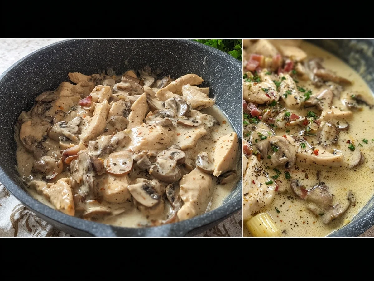 Cremiges Hähnchengeschnetzeltes mit Pfefferrahm & Pilzen - Bild 1