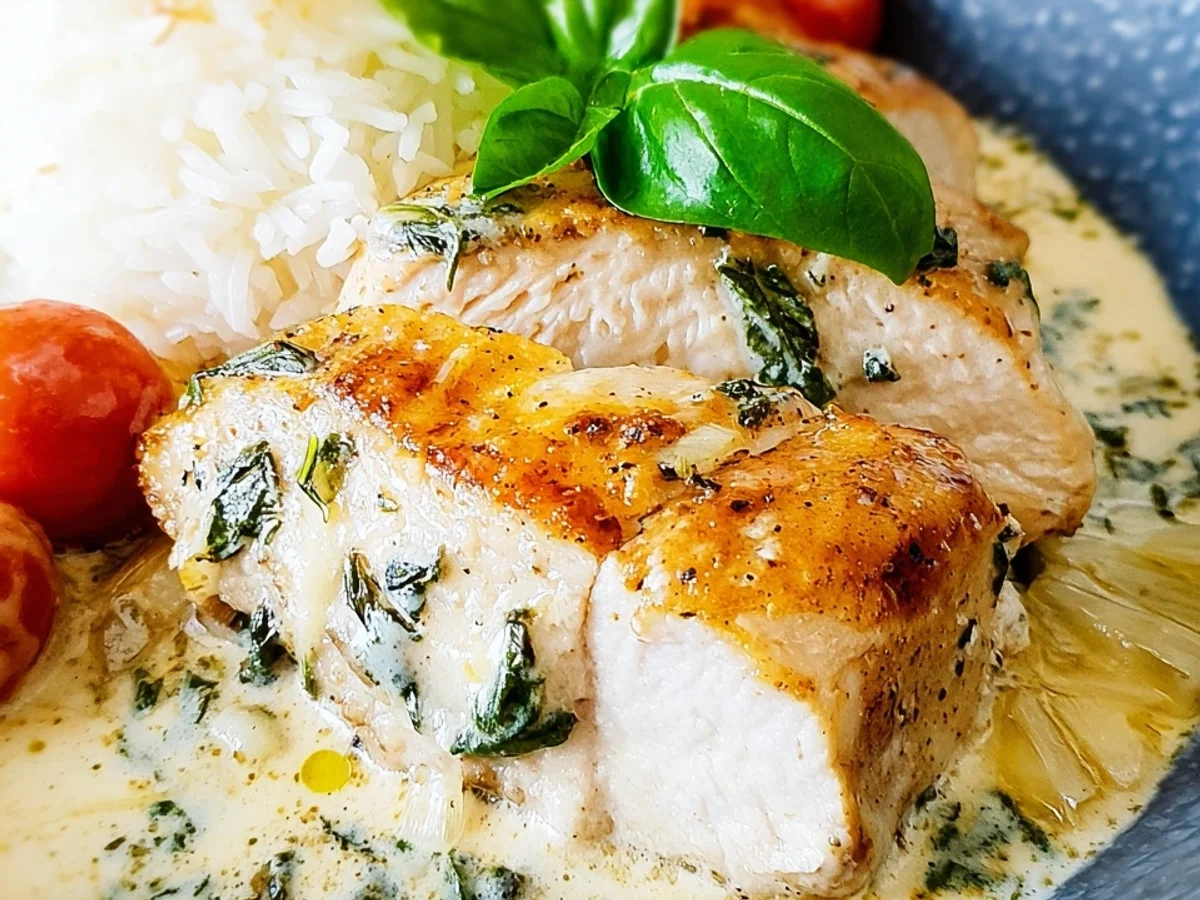 Cremiges Mozzarella-Hähnchen in Basilikum-Sahnesoße - Bild 1