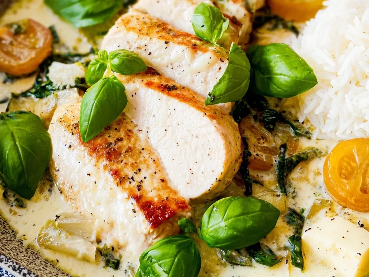 Cremiges Mozzarella-Hähnchen in Basilikum-Sahnesoße - Bild 2