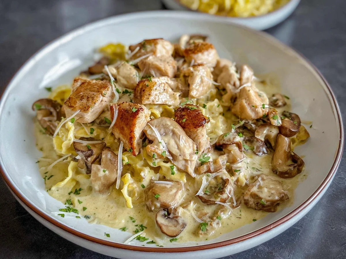 Cremiges Putengeschnetzeltes mit Pilzen & Parmesan-Sahnesoße - Bild 1