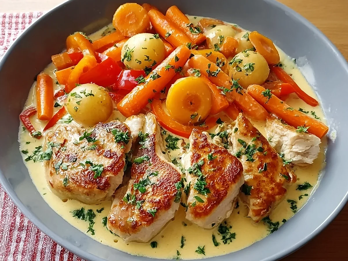 Cremiges Rahmhuhn mit Gemüse: Zartes Hähnchengericht - Bild 1