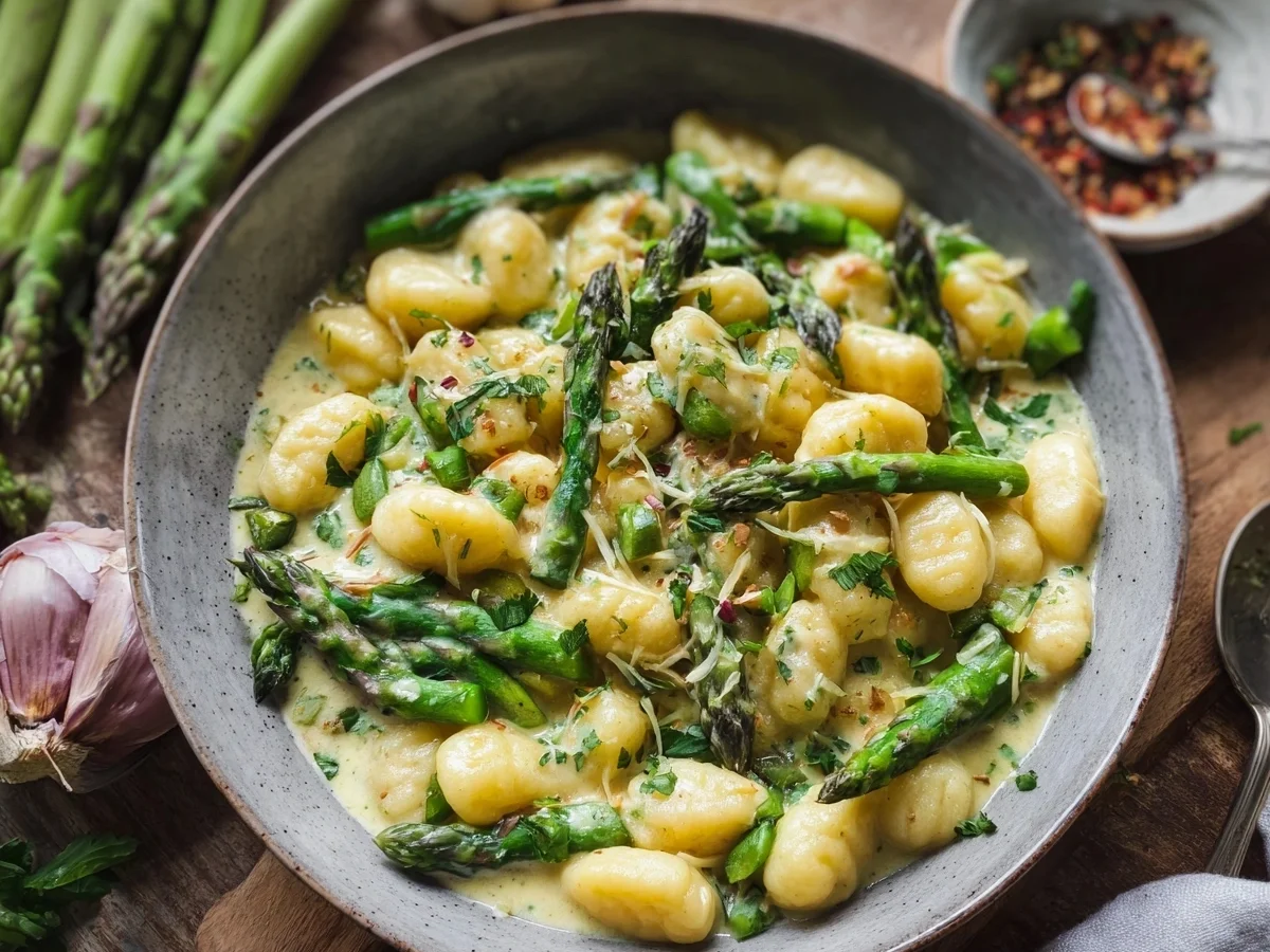 Gnocchi mit grünem Spargel in cremiger Rahmsauce - Bild 1