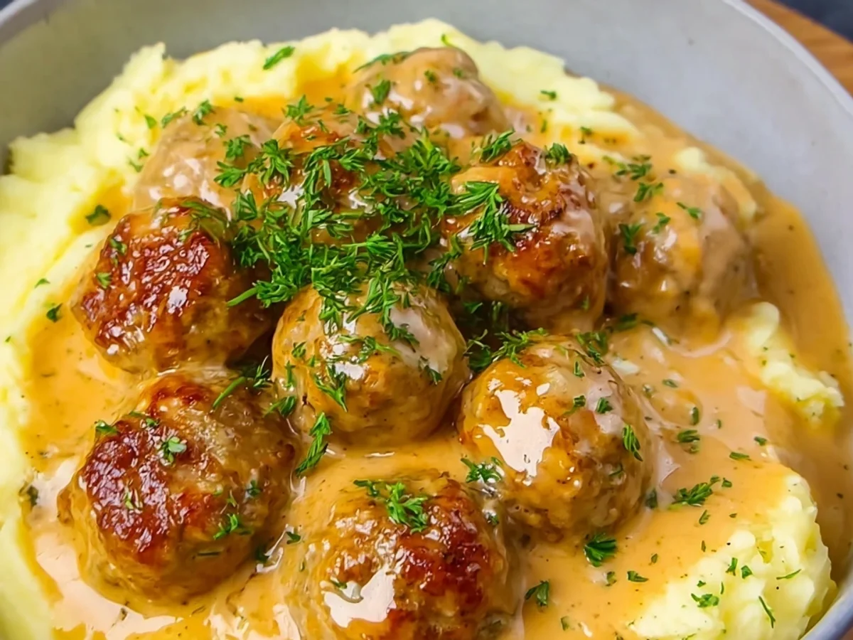 Herzhafte Hackbällchen in cremiger Sauce mit Kartoffelpüree - Bild 2