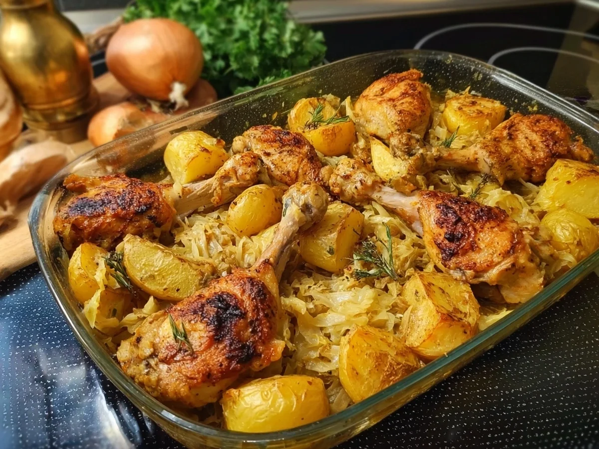 Herzhaftes Schmorkraut mit Hähnchen & Ofenkartoffeln - Bild 1