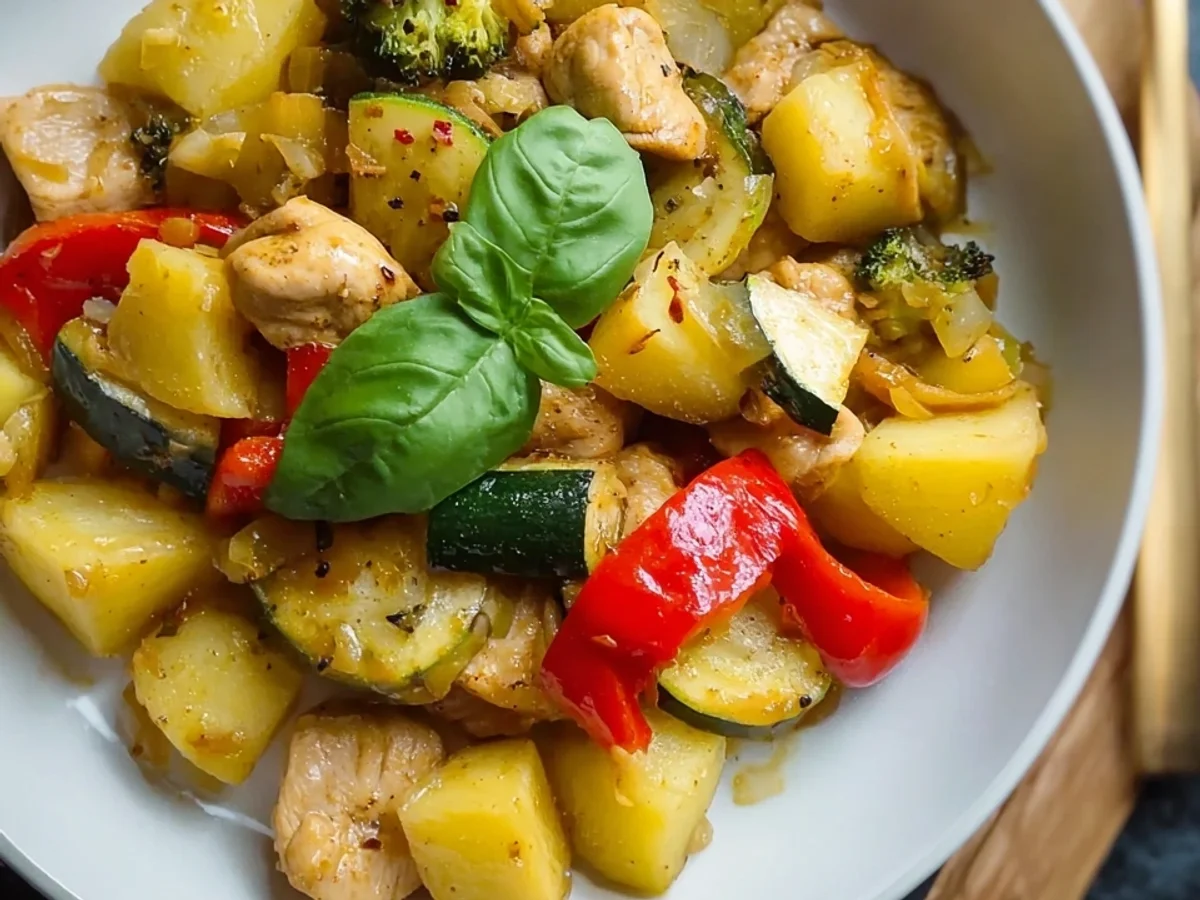 Hähnchen-Kartoffel-Pfanne mit frischem Gemüse - Bild 2