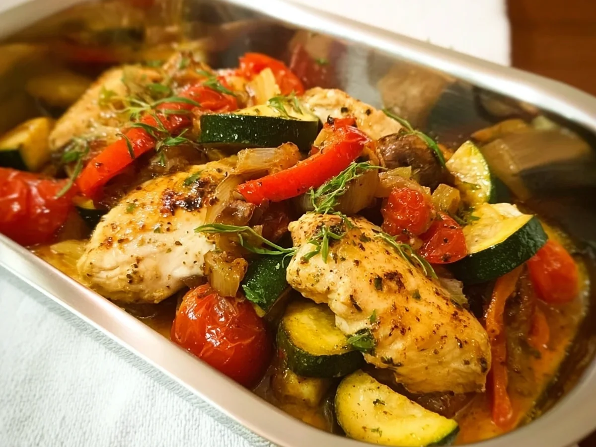 Huhn mit geschmorten Zucchini-Gemüse - Bild 1