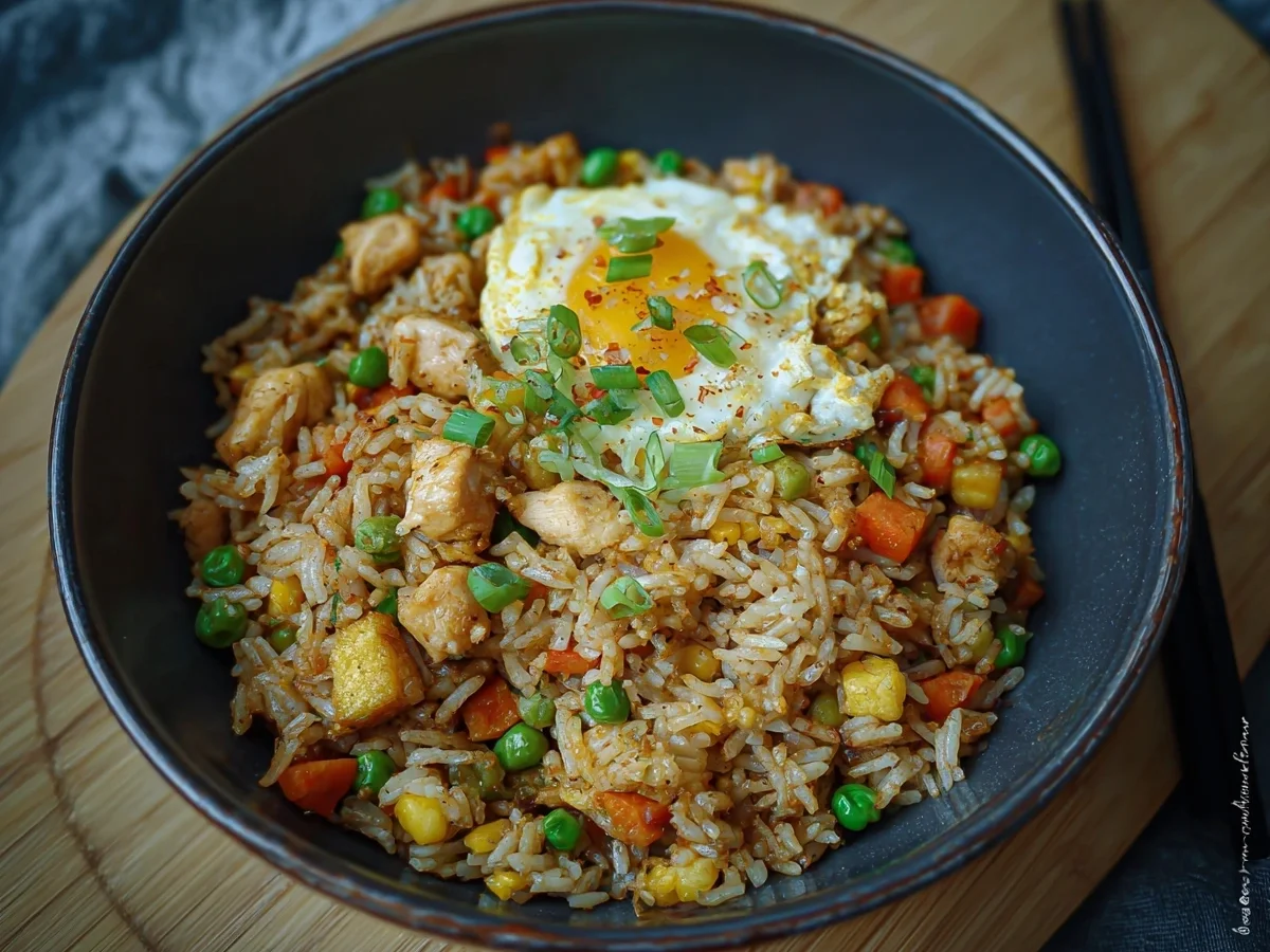 Knuspriger Gebratener Reis mit Hähnchen aus dem Airfryer - Bild 1