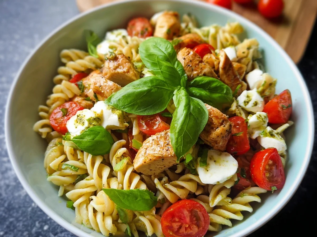 Nudelsalat Caprese mit Hähnchenbrustwürfeln - Bild 2