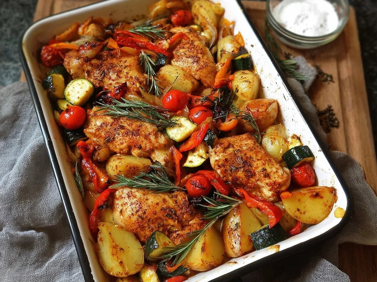 Ofenhähnchen mit mediterranem Gemüse vom Blech - Bild 1