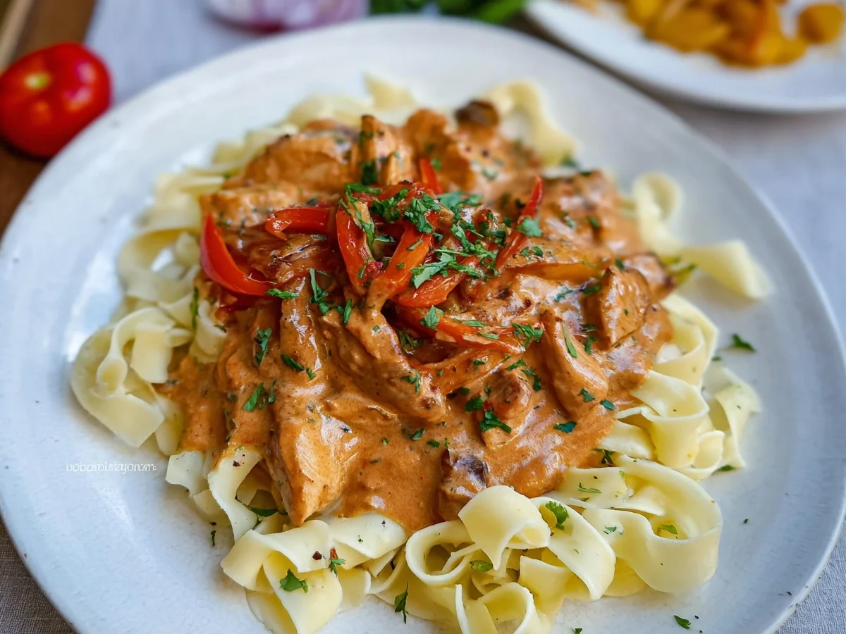 Paprika Sahne Hähnchen mit Bandnudeln Einfach & lecker - Bild 1