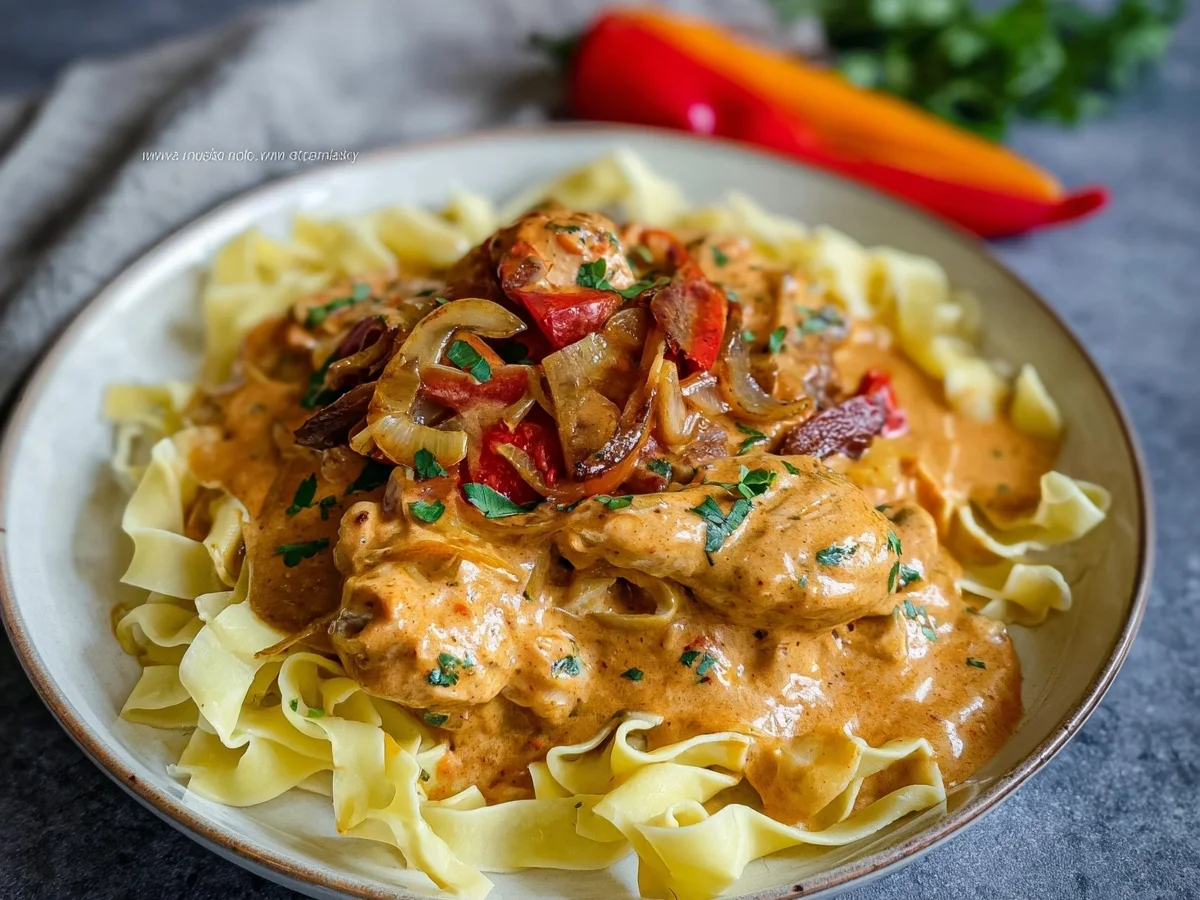 Paprika Sahne Hähnchen mit Bandnudeln Einfach & lecker - Bild 2