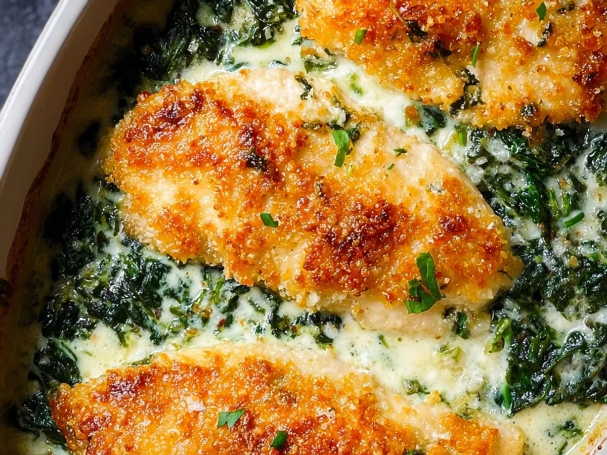 Parmesan Hähnchen mit Rahmspinat: Ofenrezept - Bild 1