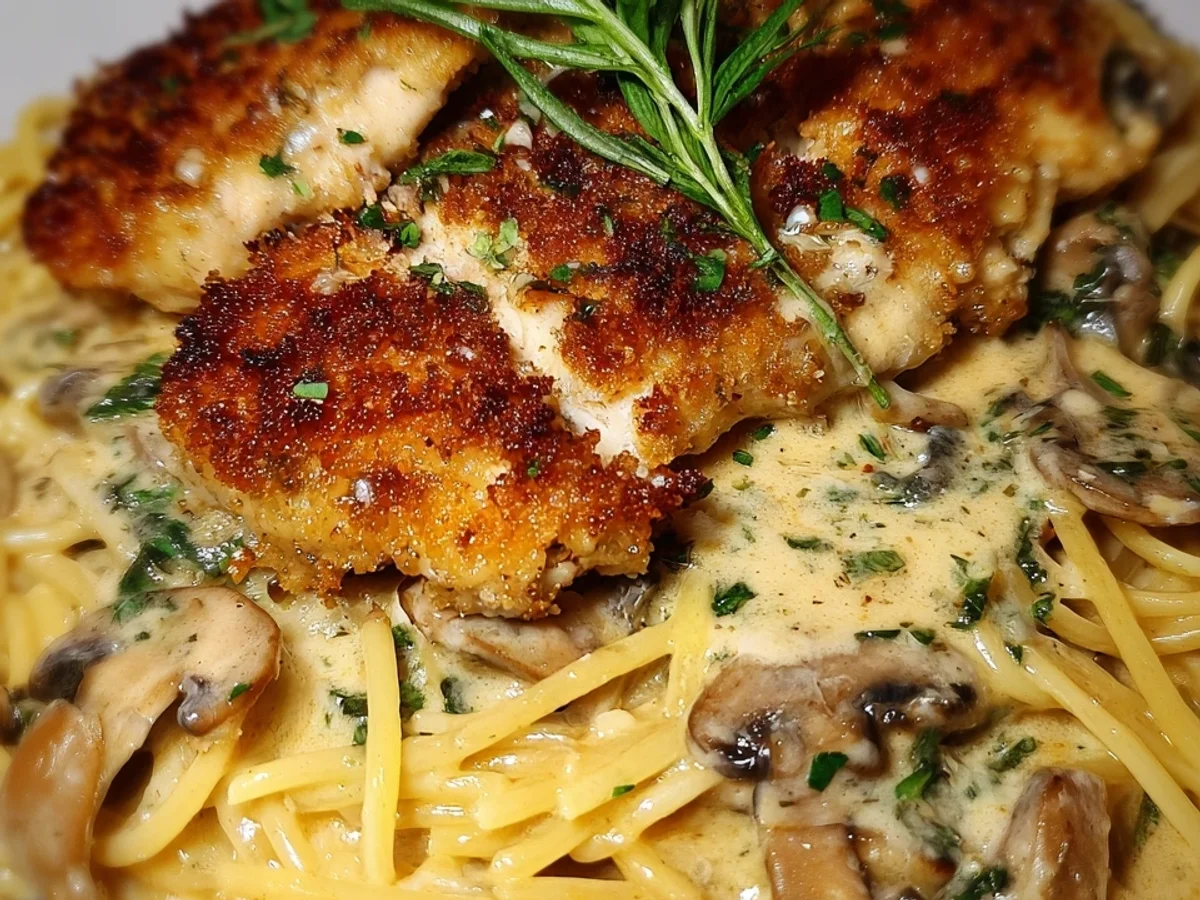 Pasta mit Parmesan Hähnchen in Champignon-Peperoni-Soße - Bild 2