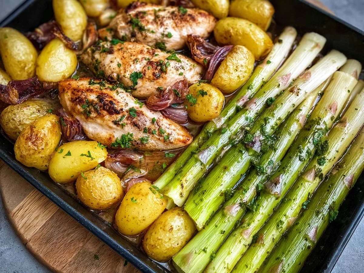 Saftige Hähnchenbrust mit Spargel und Kartoffeln - Bild 1