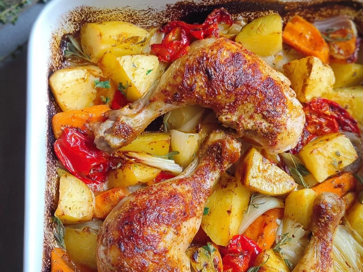 Saftige Knusper-Hähnchenschenkel mit Ofengemüse - Bild 1