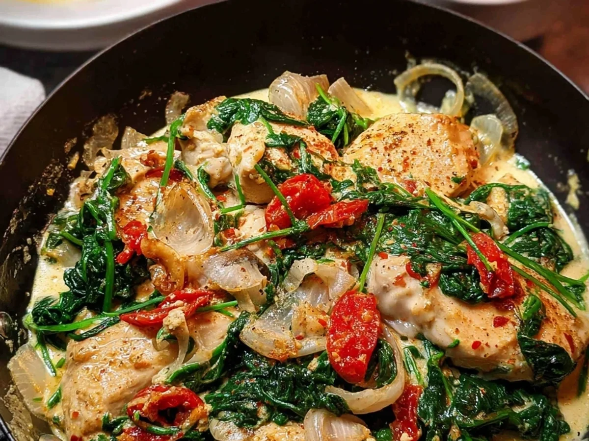 Schnelle Würzige Hähnchenpfanne mit Kokos & Spinat - Bild 1