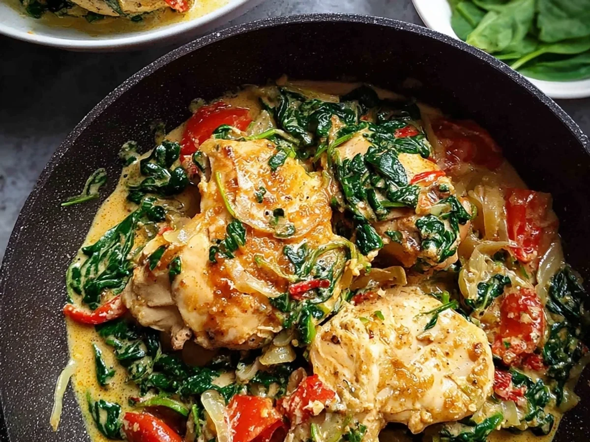 Schnelle Würzige Hähnchenpfanne mit Kokos & Spinat - Bild 2