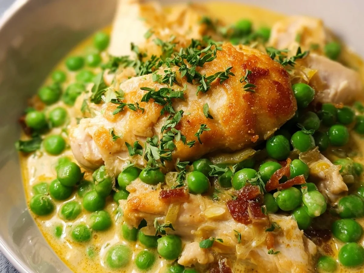 Schnelles Hähnchen mit Erbsen in Senf-Sahne-Sauce - Bild 2