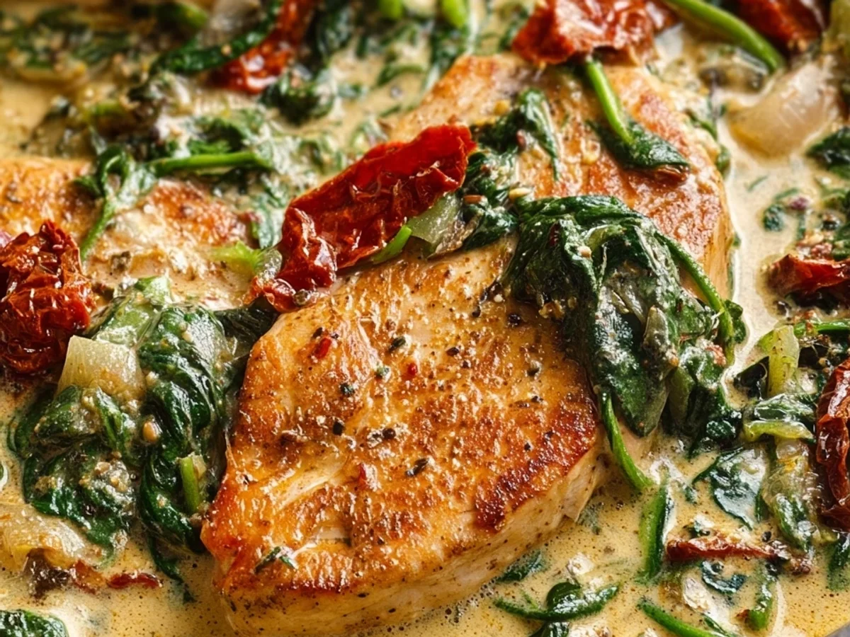 Schnelles Spinat Parmesan Hähnchen mit getrockneten Tomaten - Bild 1