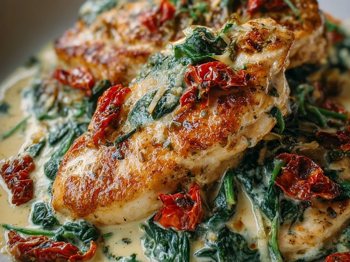 Spinat Parmesan Hähnchen mit getrockneten Tomaten - Bild 1