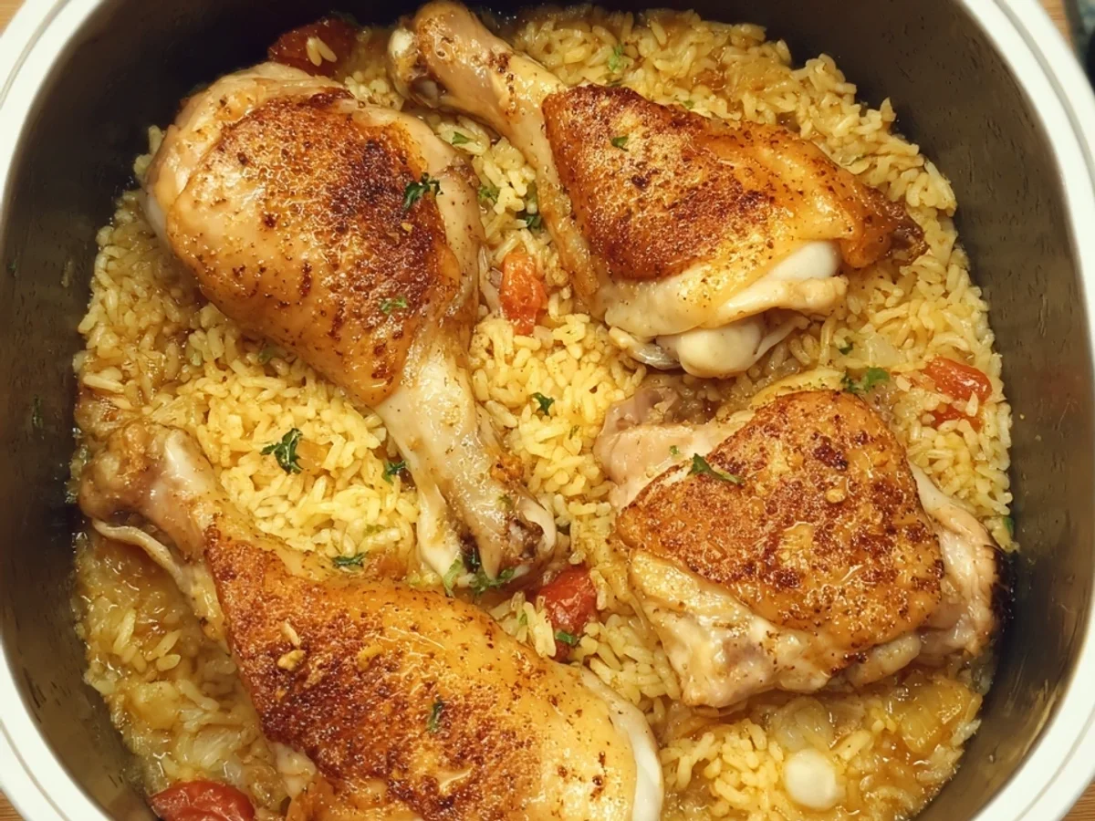 Zarte Hähnchenkeulen Reis One Pot Dampfofen - Bild 1