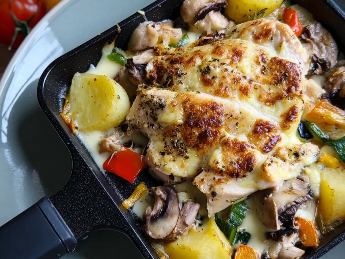 Buntes Sahne-Hähnchen-Raclette: Einfach & Lecker - Beitragsbild