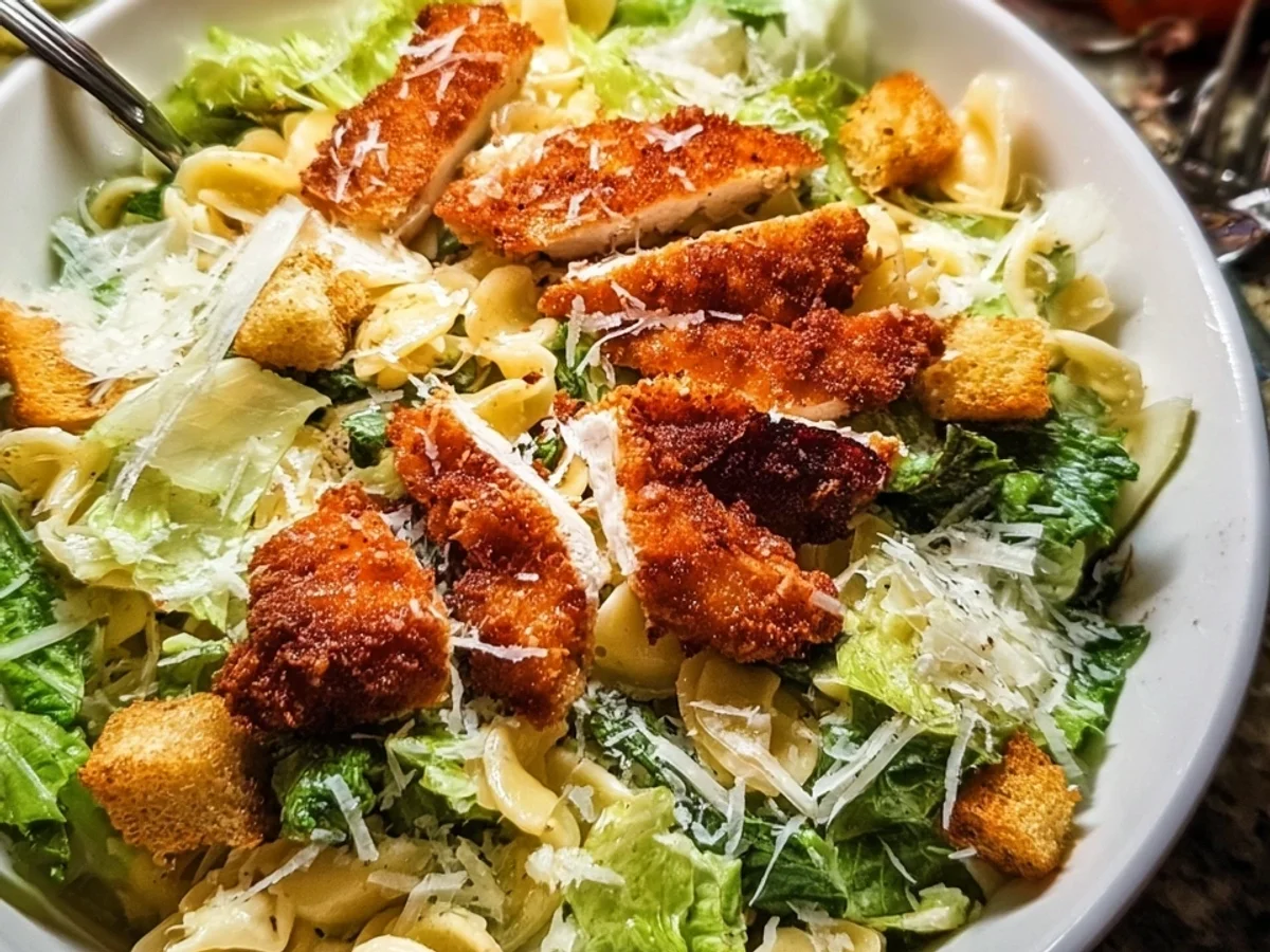 Caesars Nudelsalat mit Crispy Chicken: Schnell & Lecker - Beitragsbild