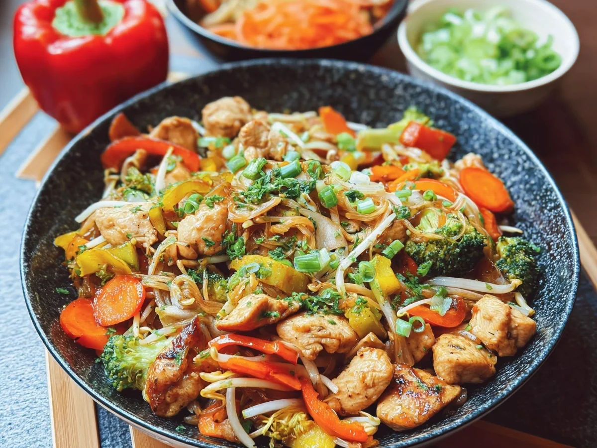 Chop Suey mit Hähnchen: Einfache Gemüsepfanne - Beitragsbild