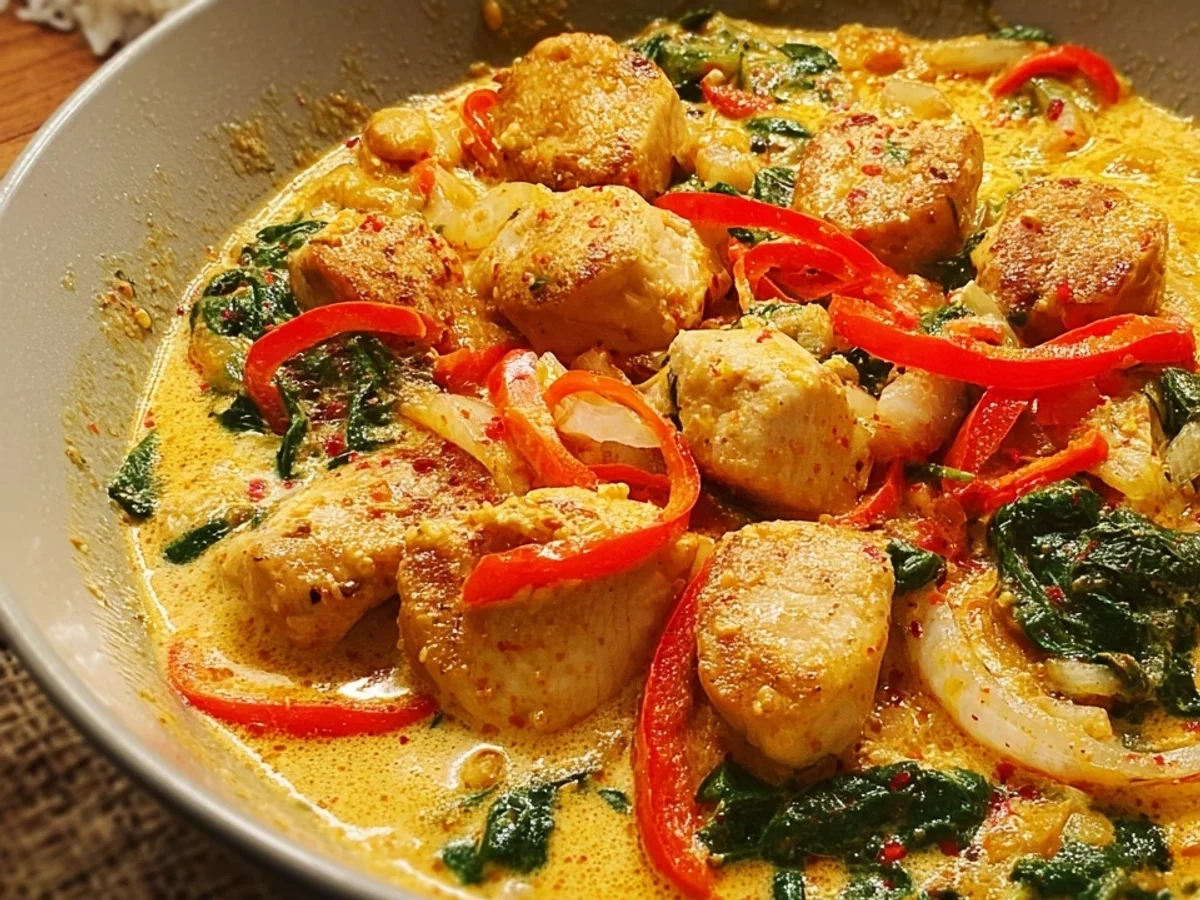 Cremige Hähnchen-Pfanne mit Kokosmilch & Gemüse - Beitragsbild