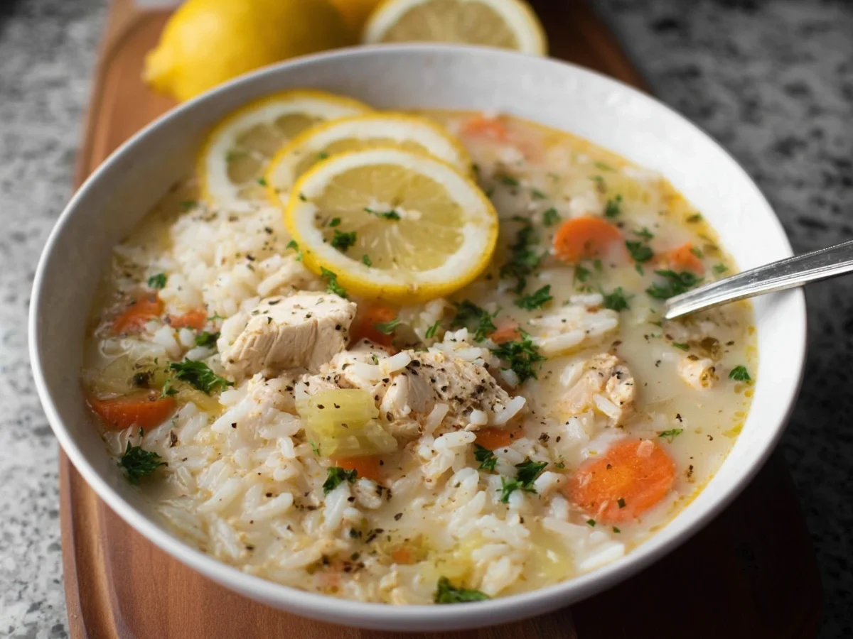 Cremige Hühnersuppe mit Reis & Zitrone - Beitragsbild