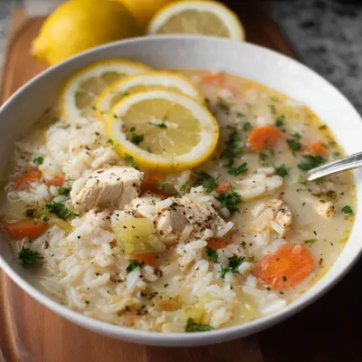 Cremige Hühnersuppe mit Reis & Zitrone