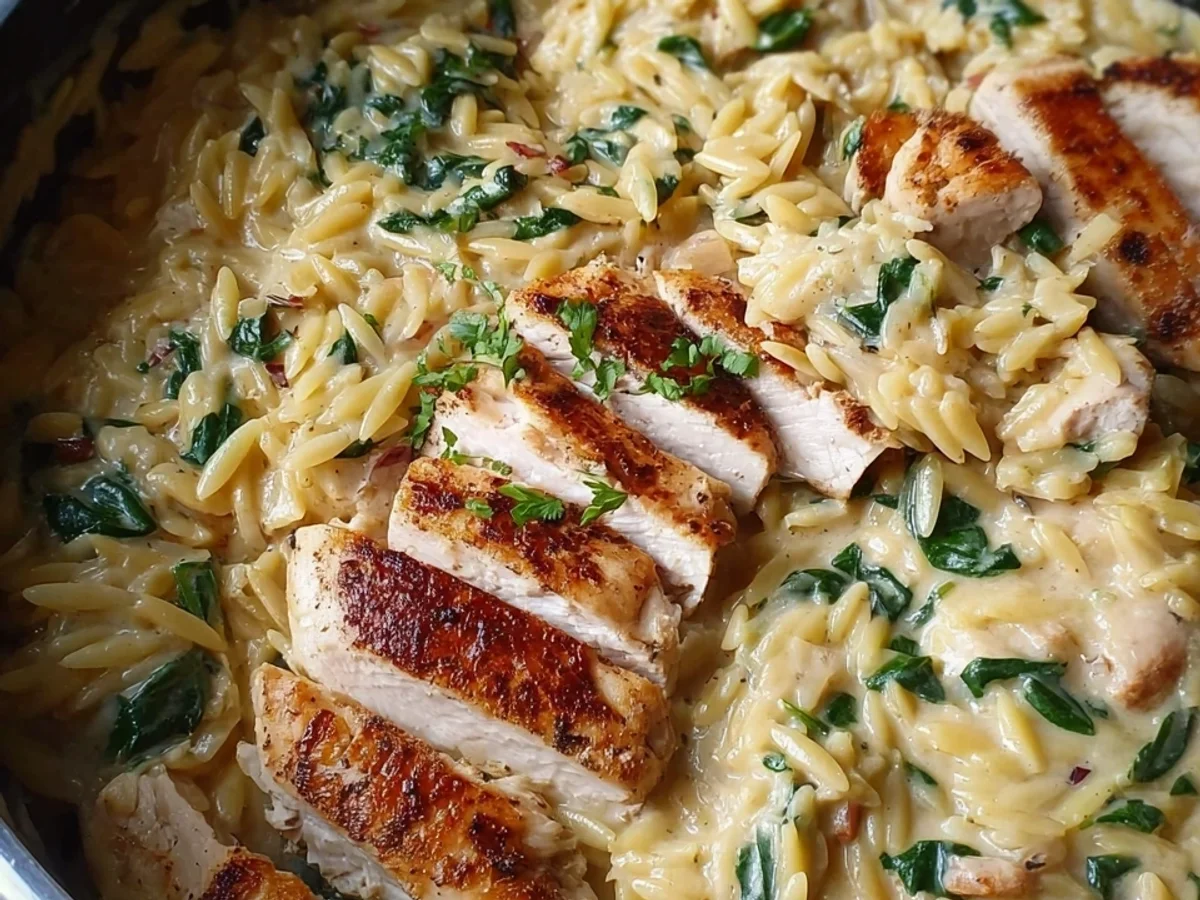 Cremige One Pot Orzo Pasta mit Hähnchen: Einfach & Lecker - Beitragsbild