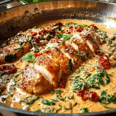 Cremige Toskanische Hähnchenpfanne mit Spinat schnell gemacht