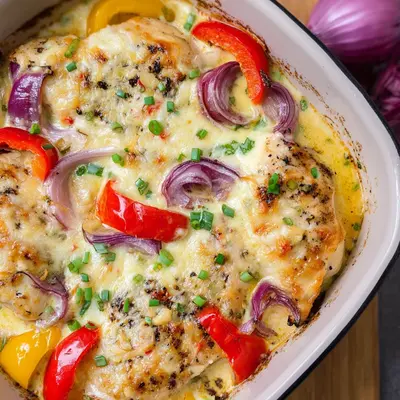 Cremiger Hähnchen-Auflauf mit Paprika & Schmand-Soße