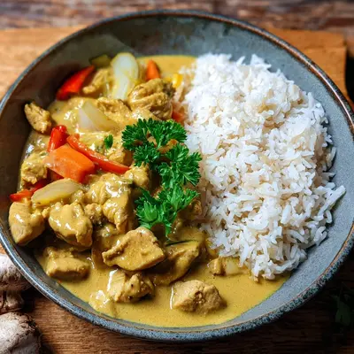 Cremiges Curry-Geschnetzeltes mit Reis