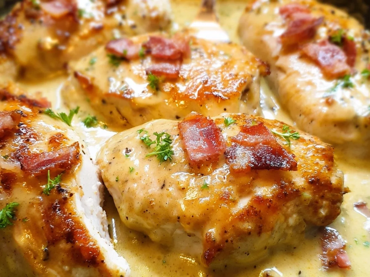 Cremiges Honig-Senf-Hähnchen mit Puten-Schinken - Beitragsbild