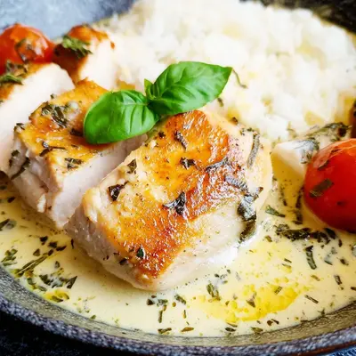 Cremiges Mozzarella-Hähnchen in Basilikum-Sahnesoße