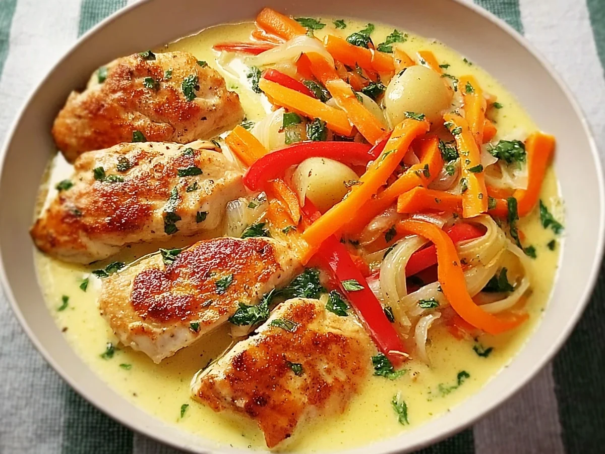 Cremiges Rahmhuhn mit Gemüse: Zartes Hähnchengericht - Beitragsbild