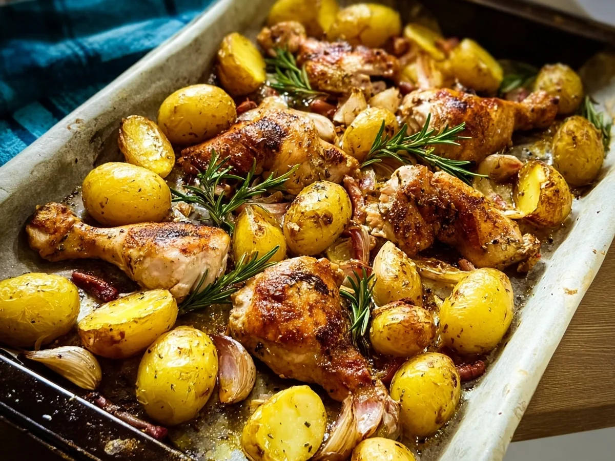Einfaches Hähnchen-Rosmarinkartoffel-Blech Rezept - Beitragsbild