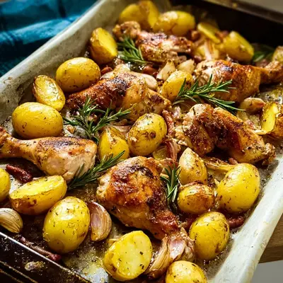 Einfaches Hähnchen-Rosmarinkartoffel-Blech Rezept